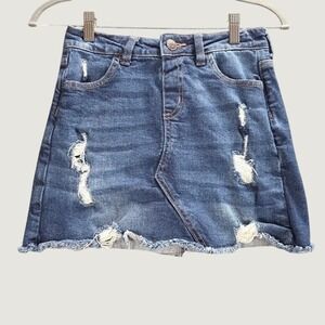 Justice Girls Distressed Denim Skort Dark Wash Frayed Hem Size 12 474654